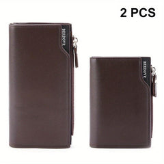 Men's Business Zipper Short & Long Wallet Set
