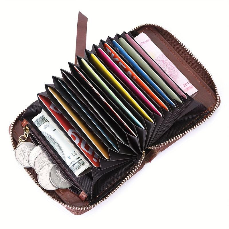 Men's Leather Credit Card Holder with 12 Card Slots