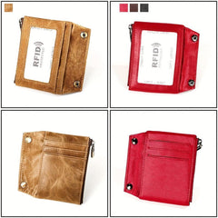 Retro European & American Style Men's Leather Wallet - Zipper Anti Theft