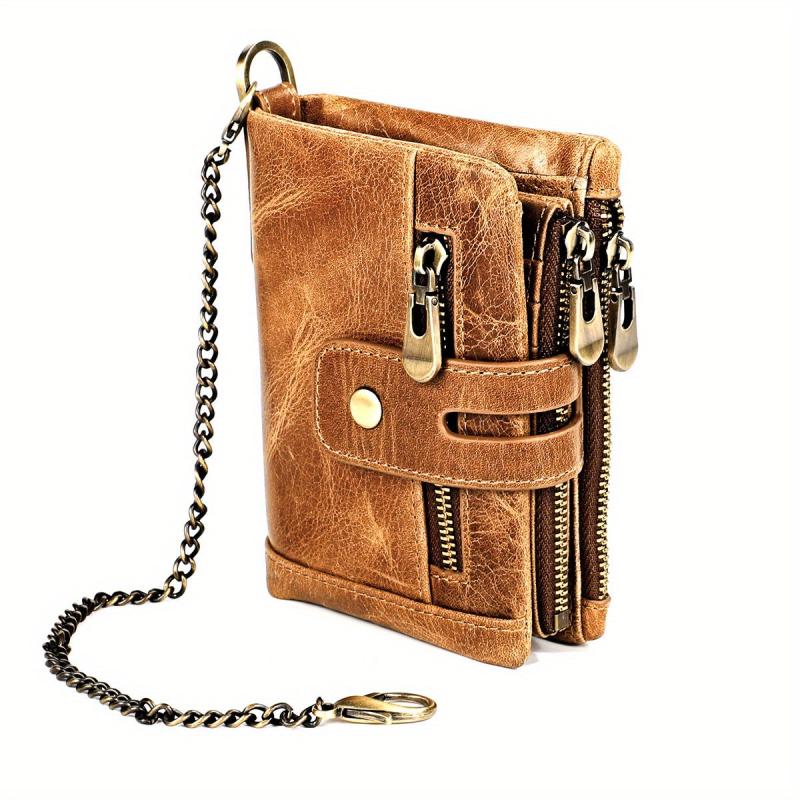 Retro European & American Style Men's Leather Wallet - Zipper Anti Theft