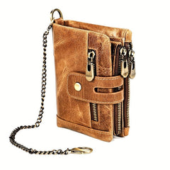 Retro European & American Style Men's Leather Wallet - Zipper Anti Theft
