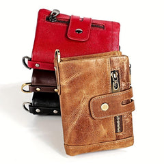 Retro European & American Style Men's Leather Wallet - Zipper Anti Theft