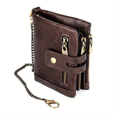 Retro European & American Style Men's Leather Wallet - Zipper Anti Theft