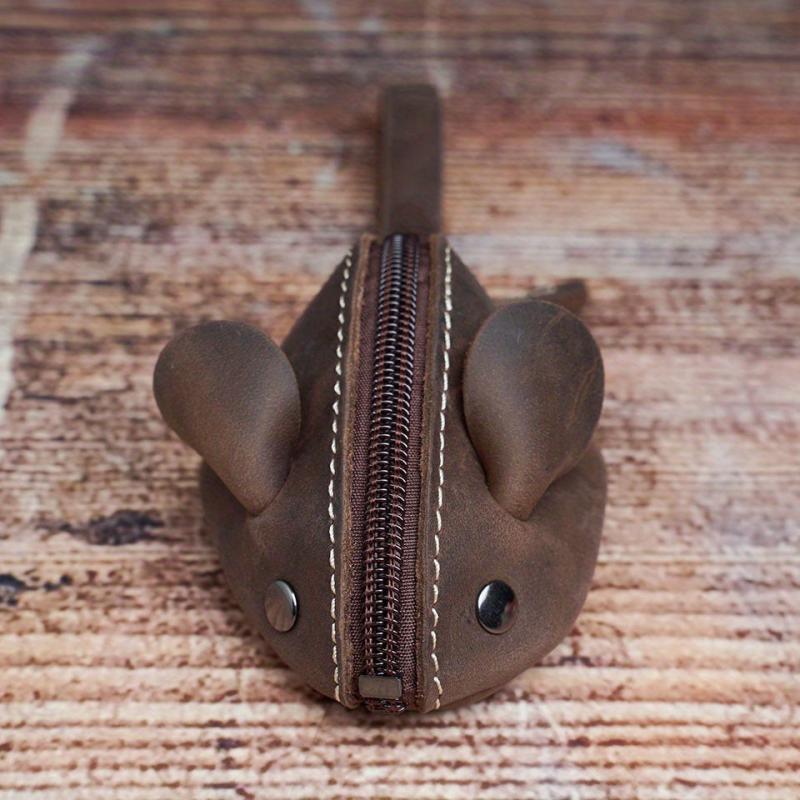 Leather Retro Mini Coin Purse Top Layer Cowhide Small Wallet Mouse Storage Bag