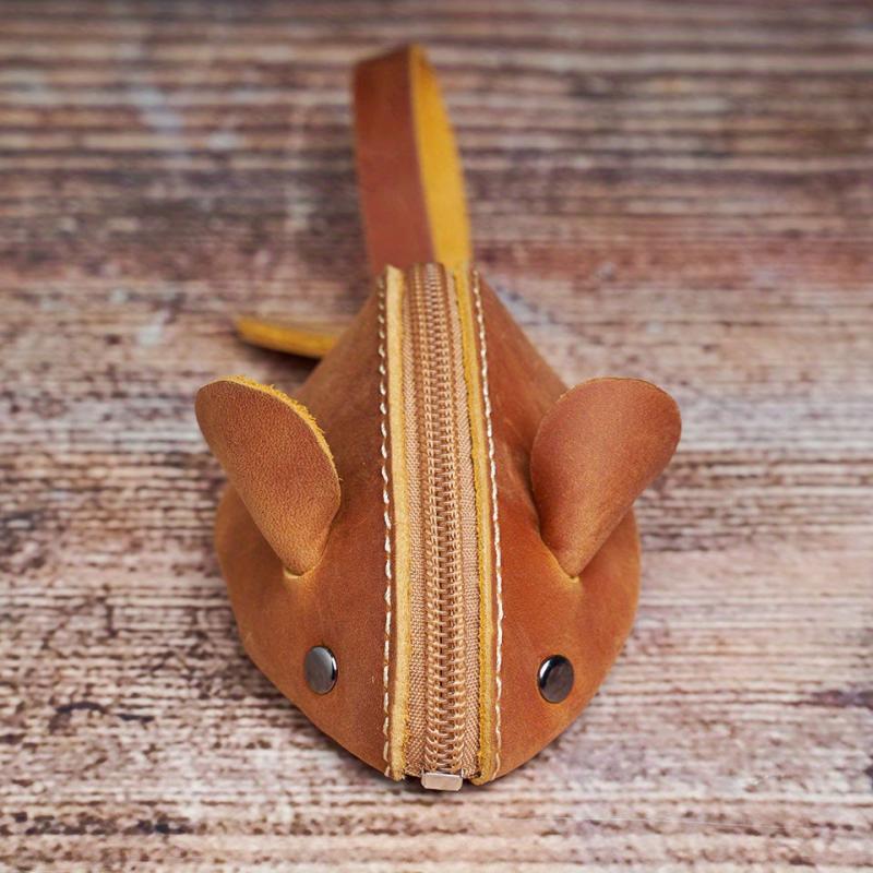 Leather Retro Mini Coin Purse Top Layer Cowhide Small Wallet Mouse Storage Bag