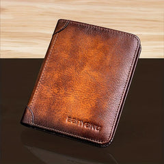 Men's Short Leather Zipper Card Wallet
