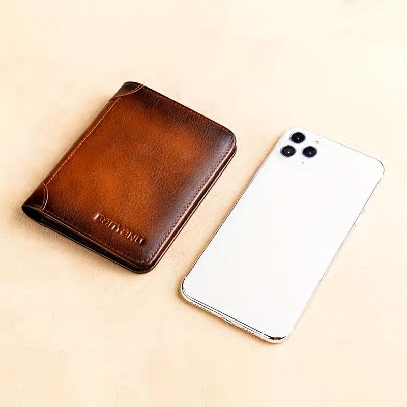Men's Short Leather Zipper Card Wallet