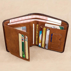 Men's Short Leather Zipper Card Wallet