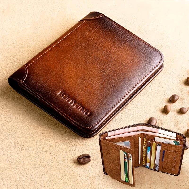 Men's Short Leather Zipper Card Wallet