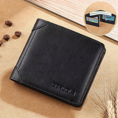 RFID Blocking Leather Short Wallet for Men - Scratch Resistant