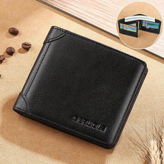 RFID Blocking Leather Short Wallet for Men - Scratch Resistant