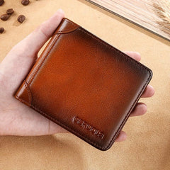 RFID Blocking Leather Short Wallet for Men - Scratch Resistant