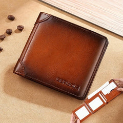 RFID Blocking Leather Short Wallet for Men - Scratch Resistant