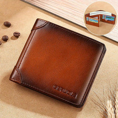 RFID Blocking Leather Short Wallet for Men - Scratch Resistant