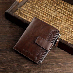 Men's Leather Short Wallet Zipper Hasp Wallet Multiple Card Slots