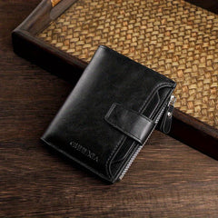 Men's Leather Short Wallet Zipper Hasp Wallet Multiple Card Slots