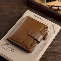 Men's Leather Short Wallet Zipper Hasp Wallet Multiple Card Slots
