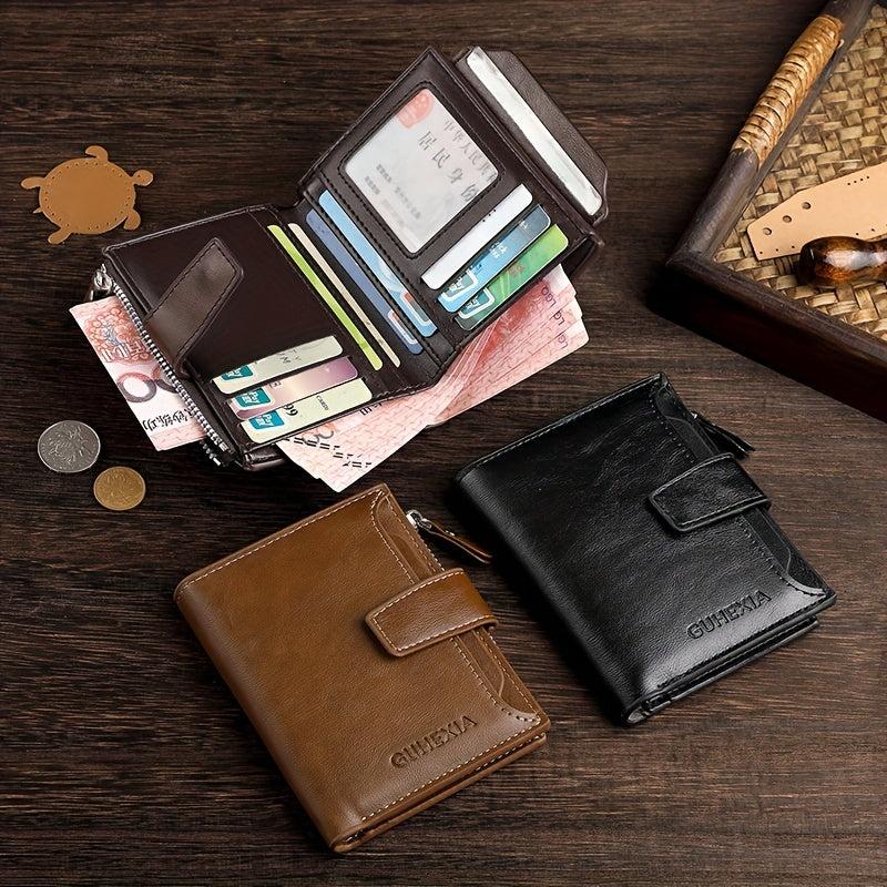 Men's Leather Short Wallet Zipper Hasp Wallet Multiple Card Slots