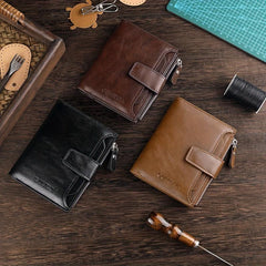 Men's Leather Short Wallet Zipper Hasp Wallet Multiple Card Slots