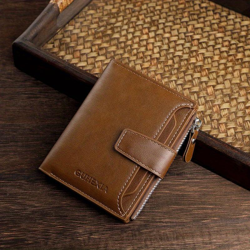 Men's Leather Short Wallet Zipper Hasp Wallet Multiple Card Slots