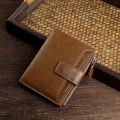 Men's Leather Short Wallet Zipper Hasp Wallet Multiple Card Slots