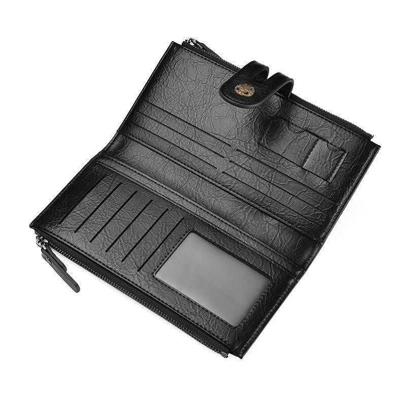 Men's Pu Leather Long Wallet with Mobile Phone Bag