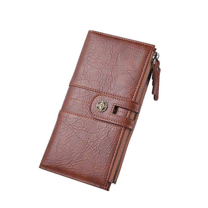 Men's Pu Leather Long Wallet with Mobile Phone Bag
