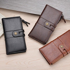 Men's Pu Leather Long Wallet with Mobile Phone Bag