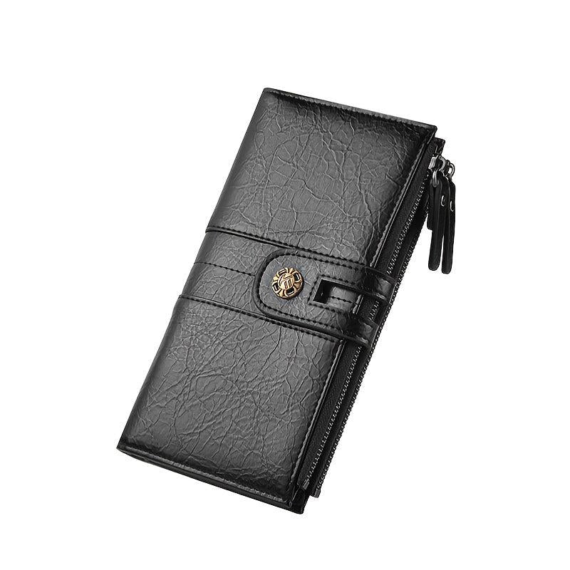 Men's Pu Leather Long Wallet with Mobile Phone Bag