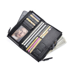 Men's Pu Leather Long Wallet with Mobile Phone Bag
