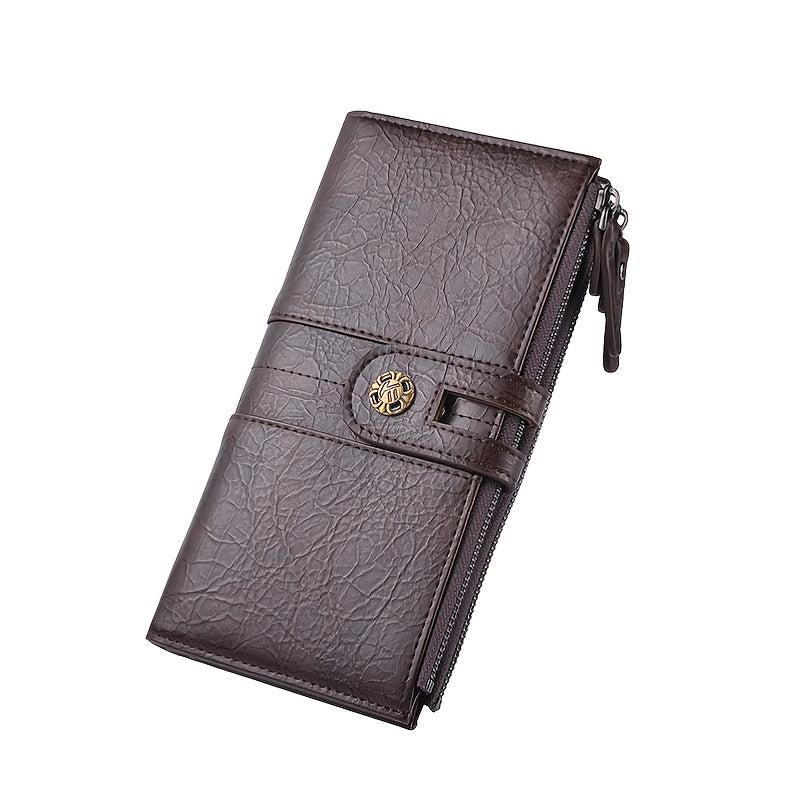 Men's Pu Leather Long Wallet with Mobile Phone Bag