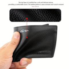 Men's Large Capacity Cowhide Business Wallet Money Clip