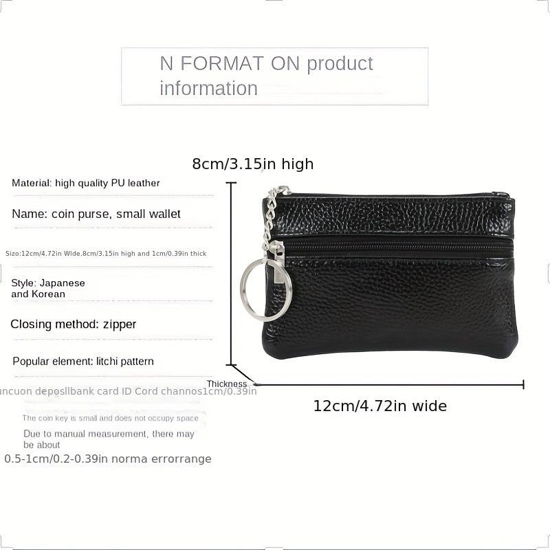 Mini Zipper Key Bag Coin Purse PU Leather