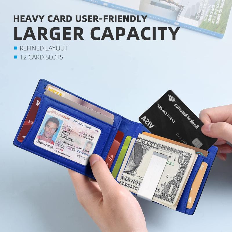 Men's Carbon Fiber RFID Blocking Money Clip Card Case Bifold Holder