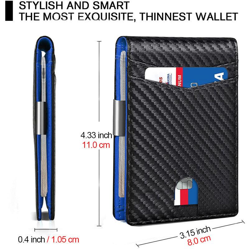 Men's Carbon Fiber RFID Blocking Money Clip Card Case Bifold Holder