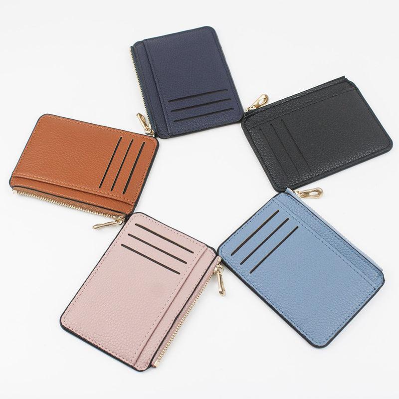 Slim Zipper Credit Card Holder PU Leather Men's Wallet Coin Purse