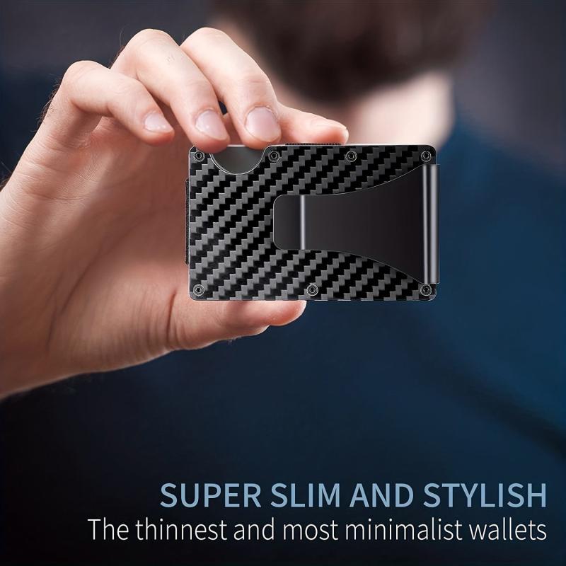 Men's Carbon Fiber Aluminum Card Holder RFID Blocking Money Clip