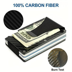 Men's Carbon Fiber Aluminum Card Holder RFID Blocking Money Clip