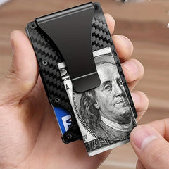 Men's Carbon Fiber Aluminum Card Holder RFID Blocking Money Clip