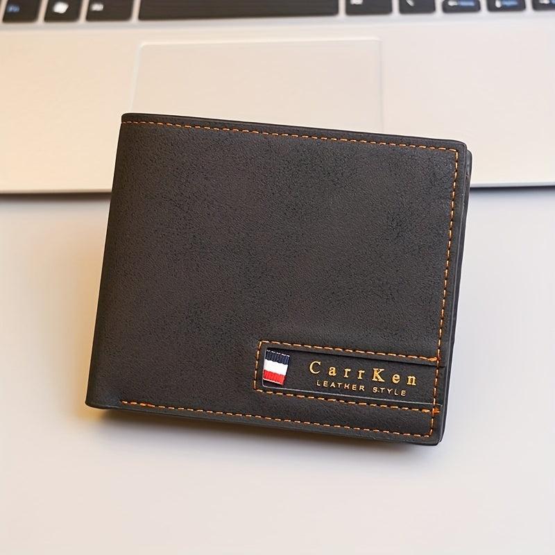 Men's Leather Short Wallet Bifold Multiple Card Slots Purse Large Capacity