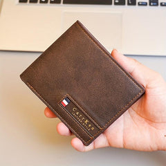 Men's Leather Short Wallet Bifold Multiple Card Slots Purse Large Capacity