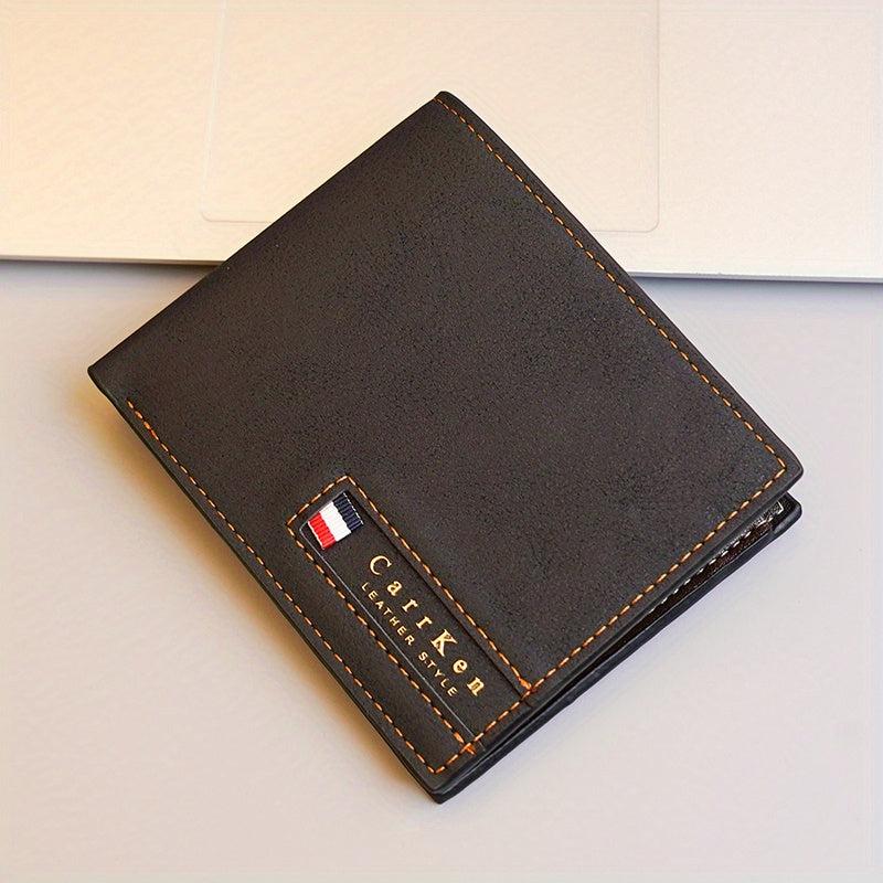 Men's Leather Short Wallet Bifold Multiple Card Slots Purse Large Capacity