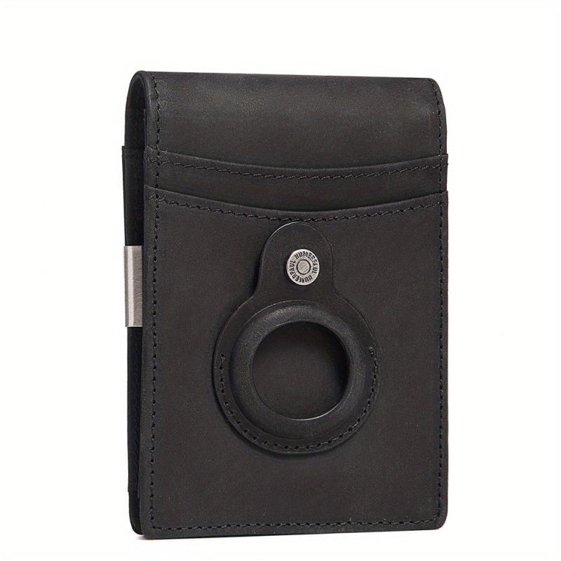 Men's RFID Leather Wallet with Airtag Holder Slim Design