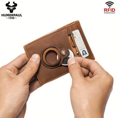 Men's RFID Leather Wallet with Airtag Holder Slim Design