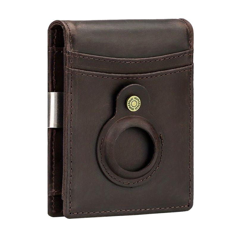 Men's RFID Leather Wallet with Airtag Holder Slim Design