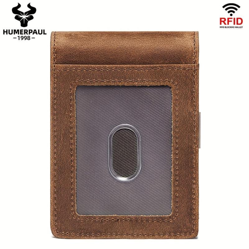 Men's RFID Leather Wallet with Airtag Holder Slim Design