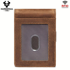Men's RFID Leather Wallet with Airtag Holder Slim Design