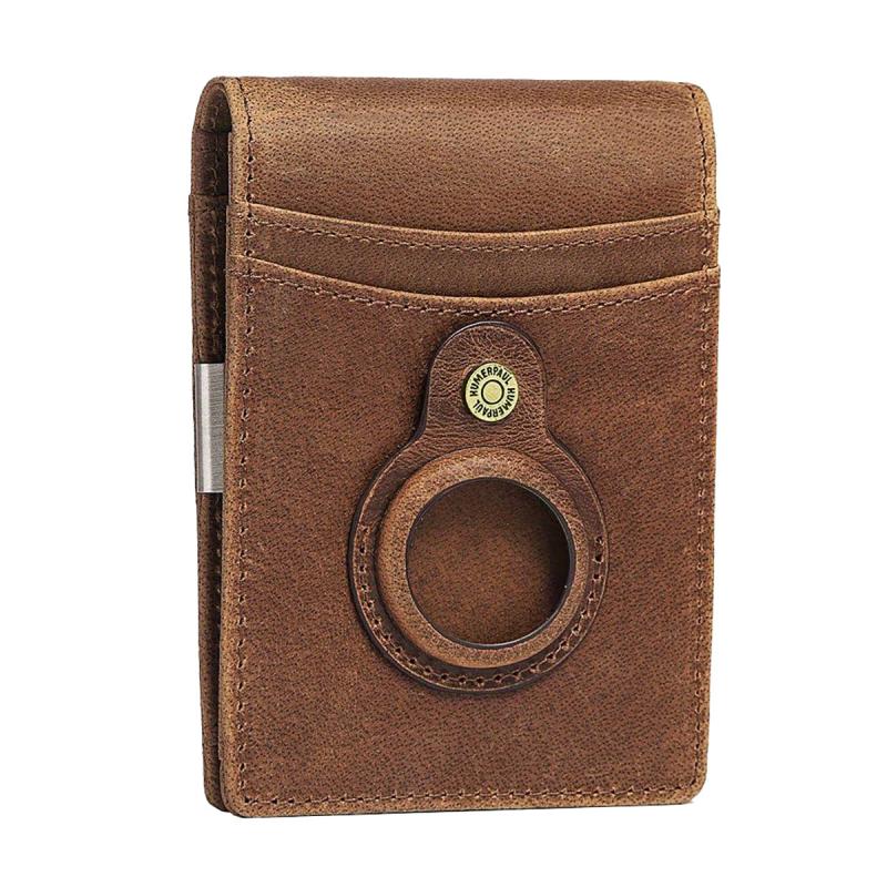 Men's RFID Leather Wallet with Airtag Holder Slim Design