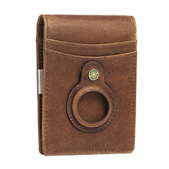 Men's RFID Leather Wallet with Airtag Holder Slim Design