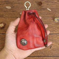 Vintage Leather Coin Purse Drawstring Mini Key Bag